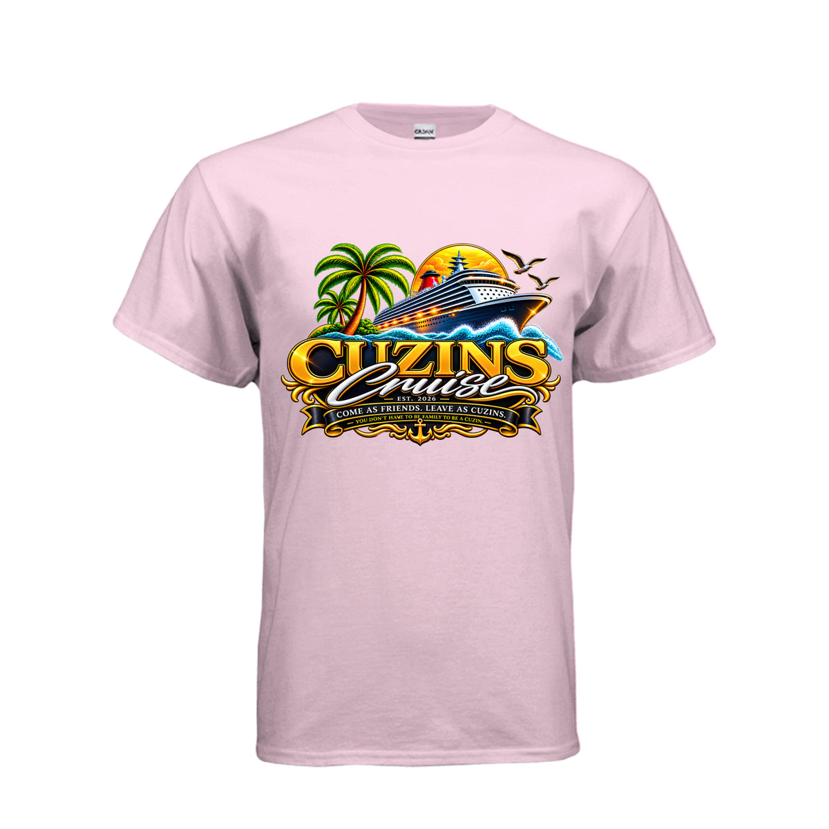 Official Cuzins Cruise Tee in Light Pink - front view