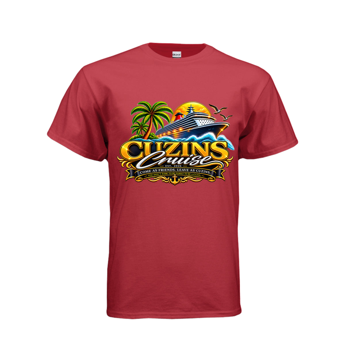 Official Cuzins Cruise Tee in Red - front view